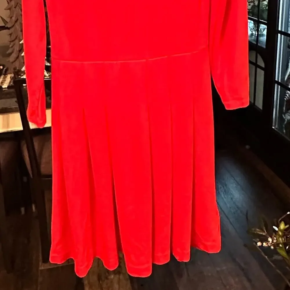 J. Crew Elegant Pleated Long Sleeve Red Knit Mini Dress Size 8 like new